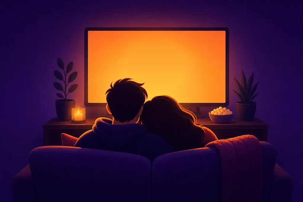 A couple on the couch watching TV together